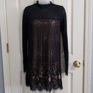 Black and nude lace shift dress